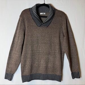 🛍️Coofandy Mens Brown Fisherman Sweater Striped Medium Ribbed Knit Outdoor Boho